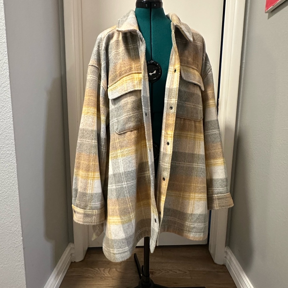 Plaid Button-Up Jacket in Yellow and Gray